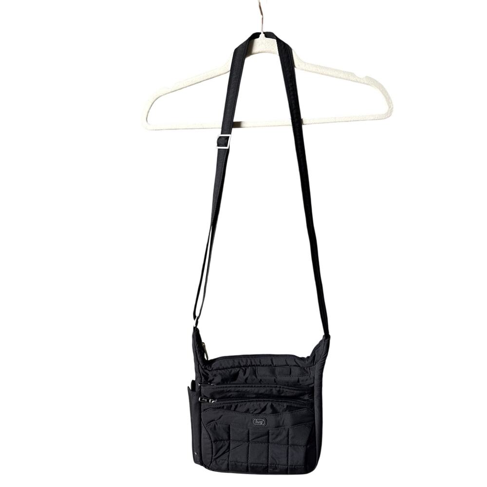 Black Lug Flutter Mini Crossbody Bag Quilted Nylon Design Adjustable Strap